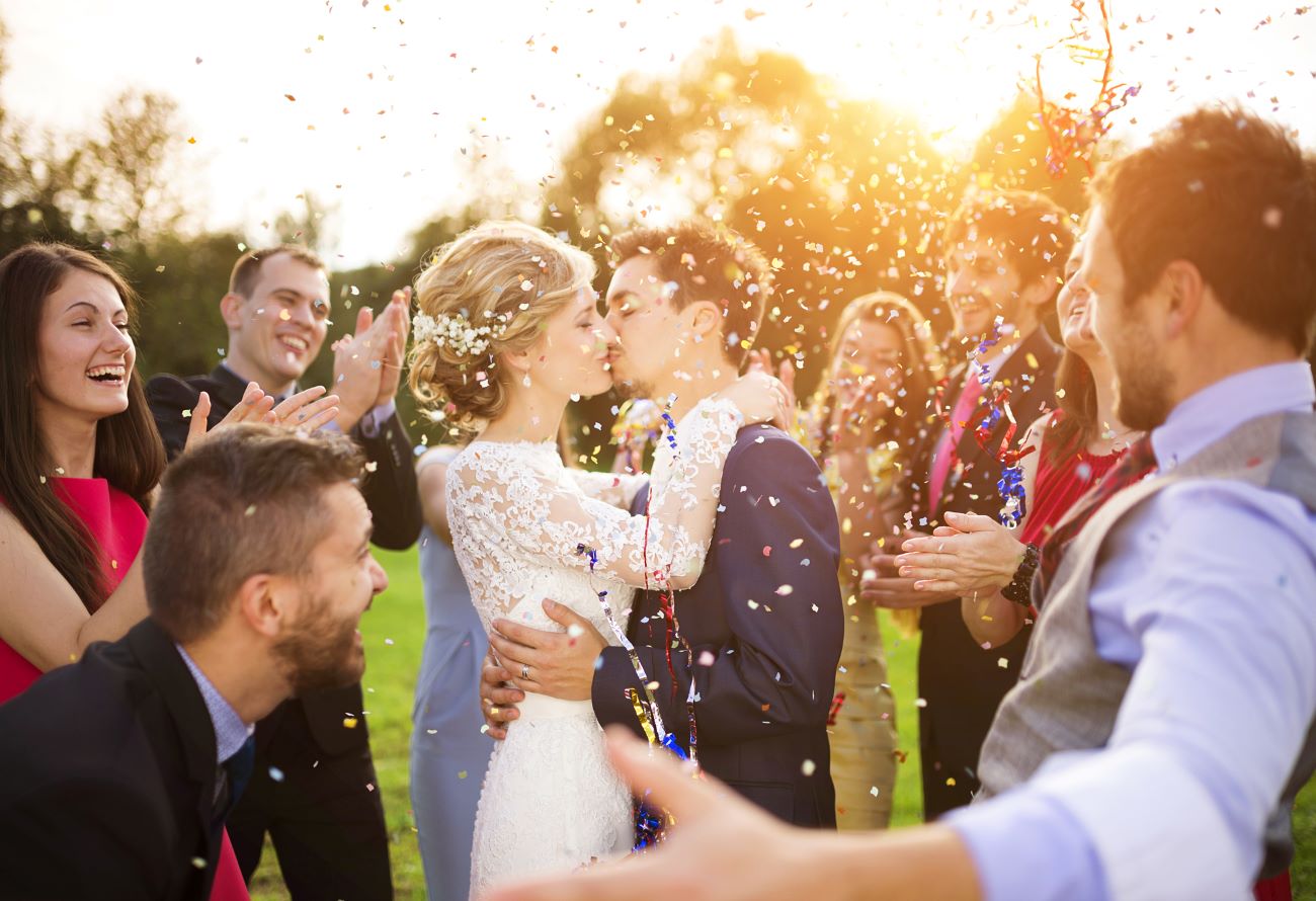 Wedding couple kissing